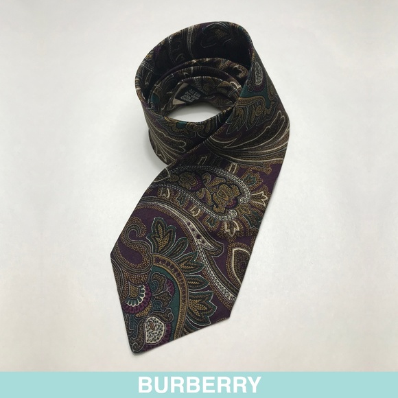 Auth Burberry purple tie with floral print VINTAGE - Picture 1 of 8